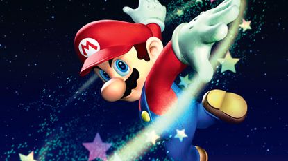 A crop of the Retro Gamer 252 The Magic of Mario cover image showing Mario spinning through space with stars around him