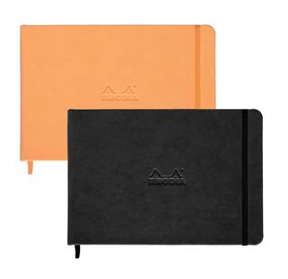 A pair of orange and black Rhodia notebooks