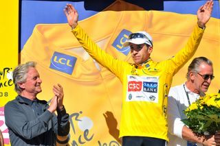 Carlos Sastre moved into yellow after his 2008 win atop Alpe d'Huez