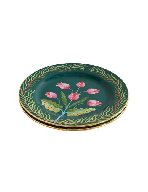 Set of Two Gold-Plated Porcelain Dessert Plates