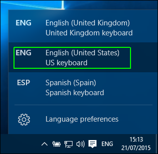 Select English (United States) keyboard