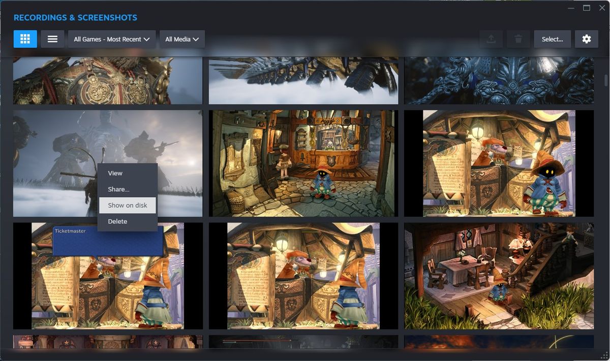 Steam screenshot show on disk right-click option is back