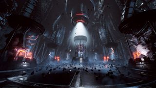 screenshot of a cathedral-like area with a dome-shaped alien structure in the middle