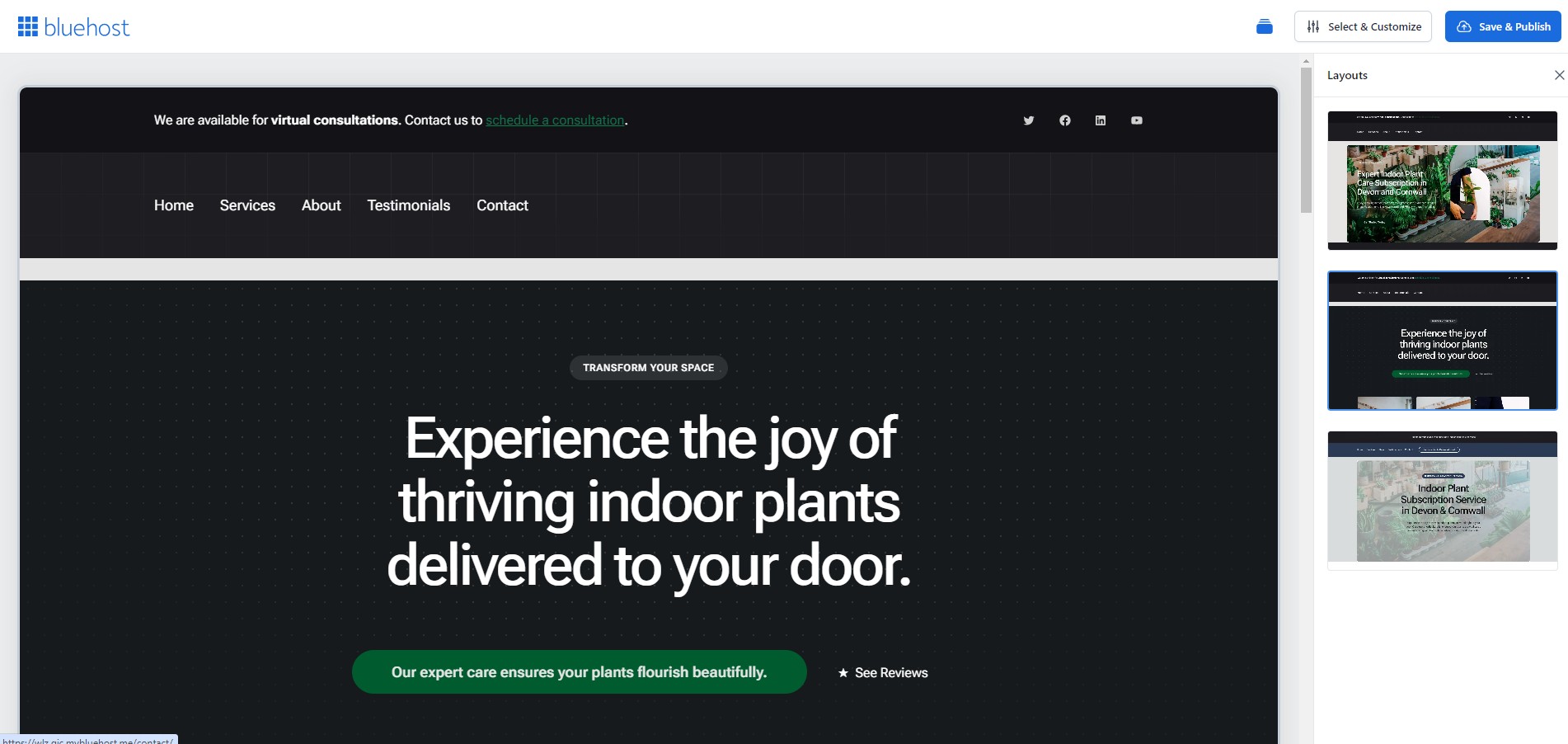 An image of a home page built by the Bluehost page builder