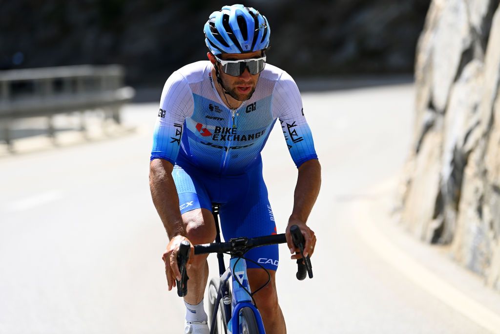 MOOSALP SWITZERLAND JUNE 17 Michael Matthews of Australia and Team BikeExchange Jayco competes in the breakaway during the 85th Tour de Suisse 2022 Stage 6 a 1775km stage from Locarno to Moosalp 2048m ourdesuisse2022 WorldTour on June 17 2022 in Moosalp Switzerland Photo by Tim de WaeleGetty Images