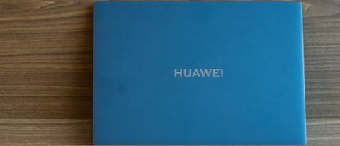 A blue Huawei MateBook X Pro laptop