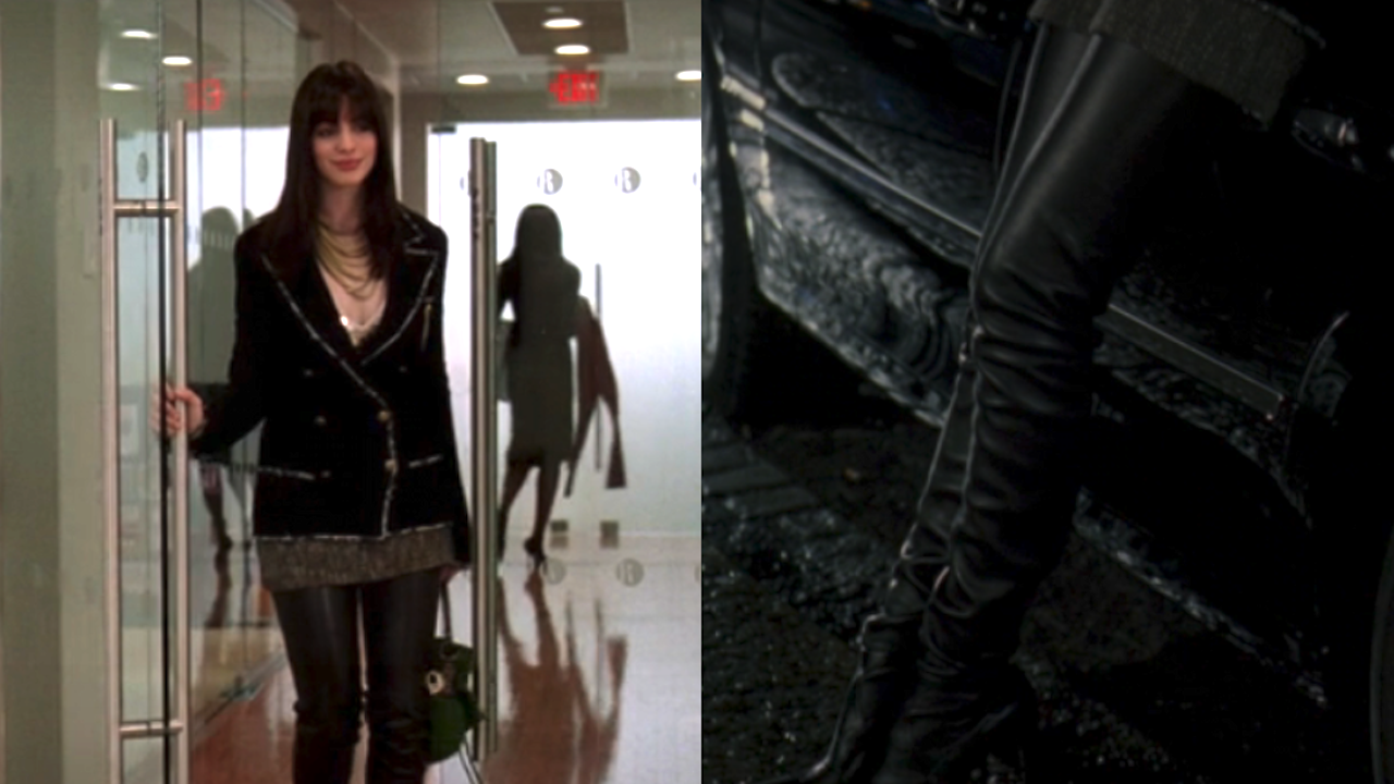 Anne Hathaway as Andy Sachs in "the Chanel boots" in The Devil Wears Prada