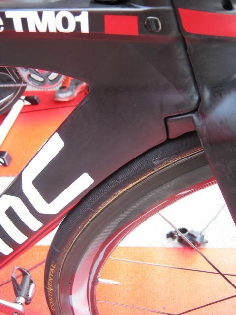 There's not much of a gap between the front wheel and the BMC frame