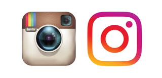 Instagram’s newer logo (right) is much more scalable for reading on small screens than its skeuomorphic predecessor (left)