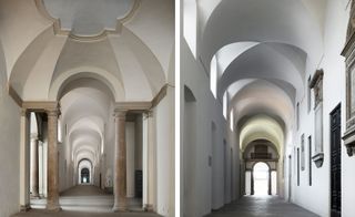 Two side by side photos of Milan’s Accademia di Brera.