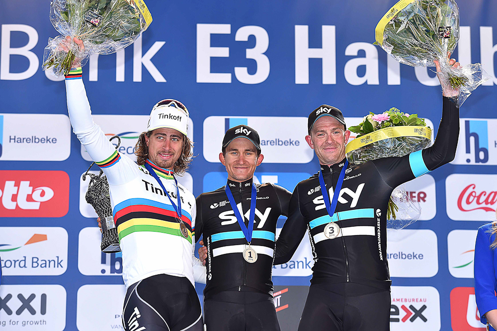 Sagan, Kwiatkowski and Stannard on the E3 Harelbeke podium