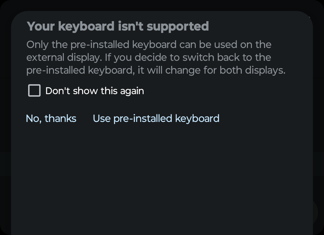 Mensaje de error Motorola Razr Plus Third Partty Keyboard no compatible