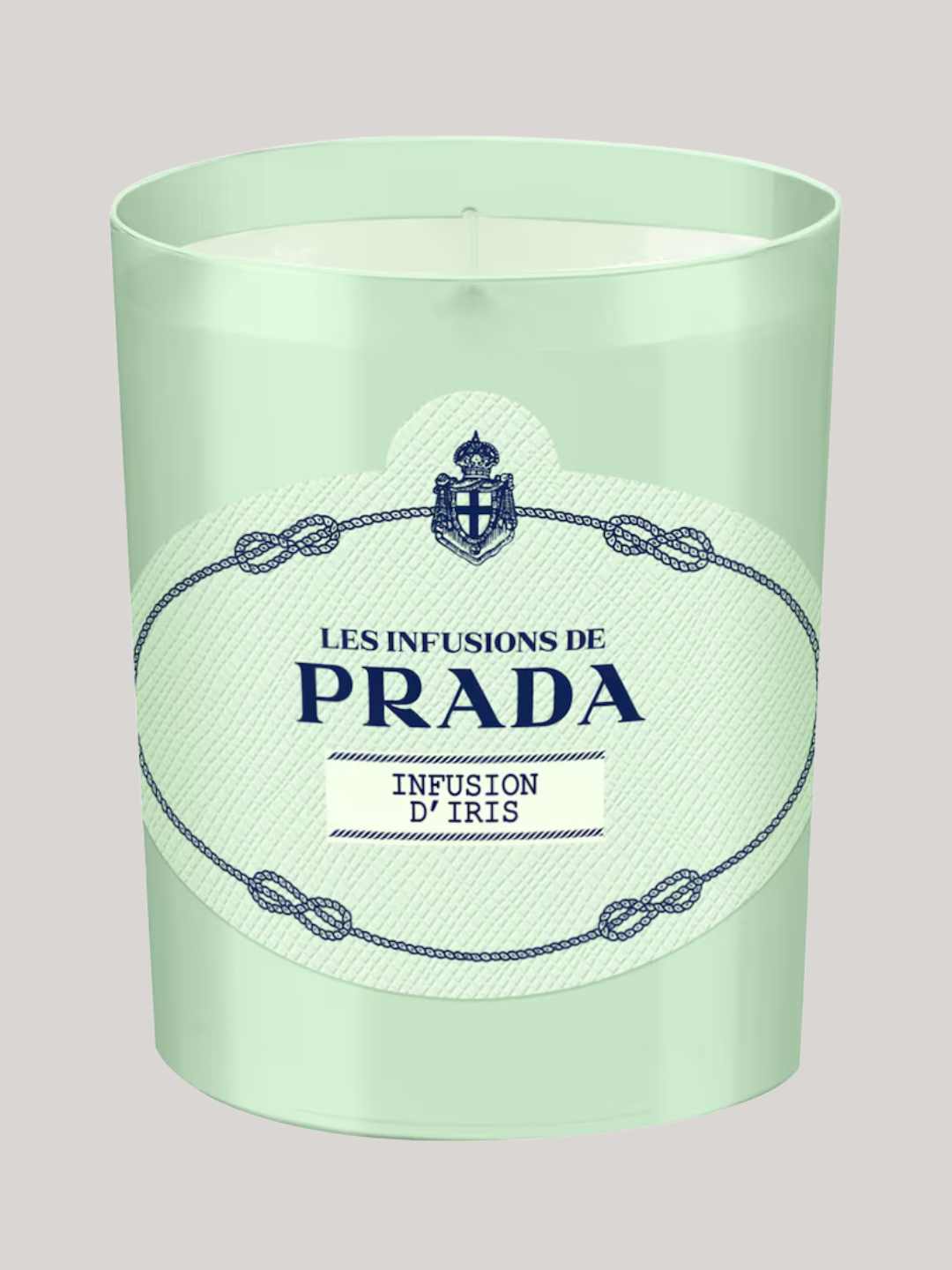 A pale green scented candle from Prada