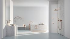 White bathroom showcasing Grohe Spa products