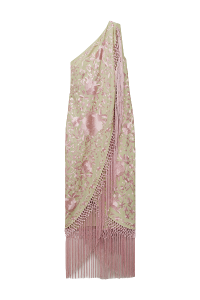 MANGO, Asymmetrical Dress With Embroidered Fringes