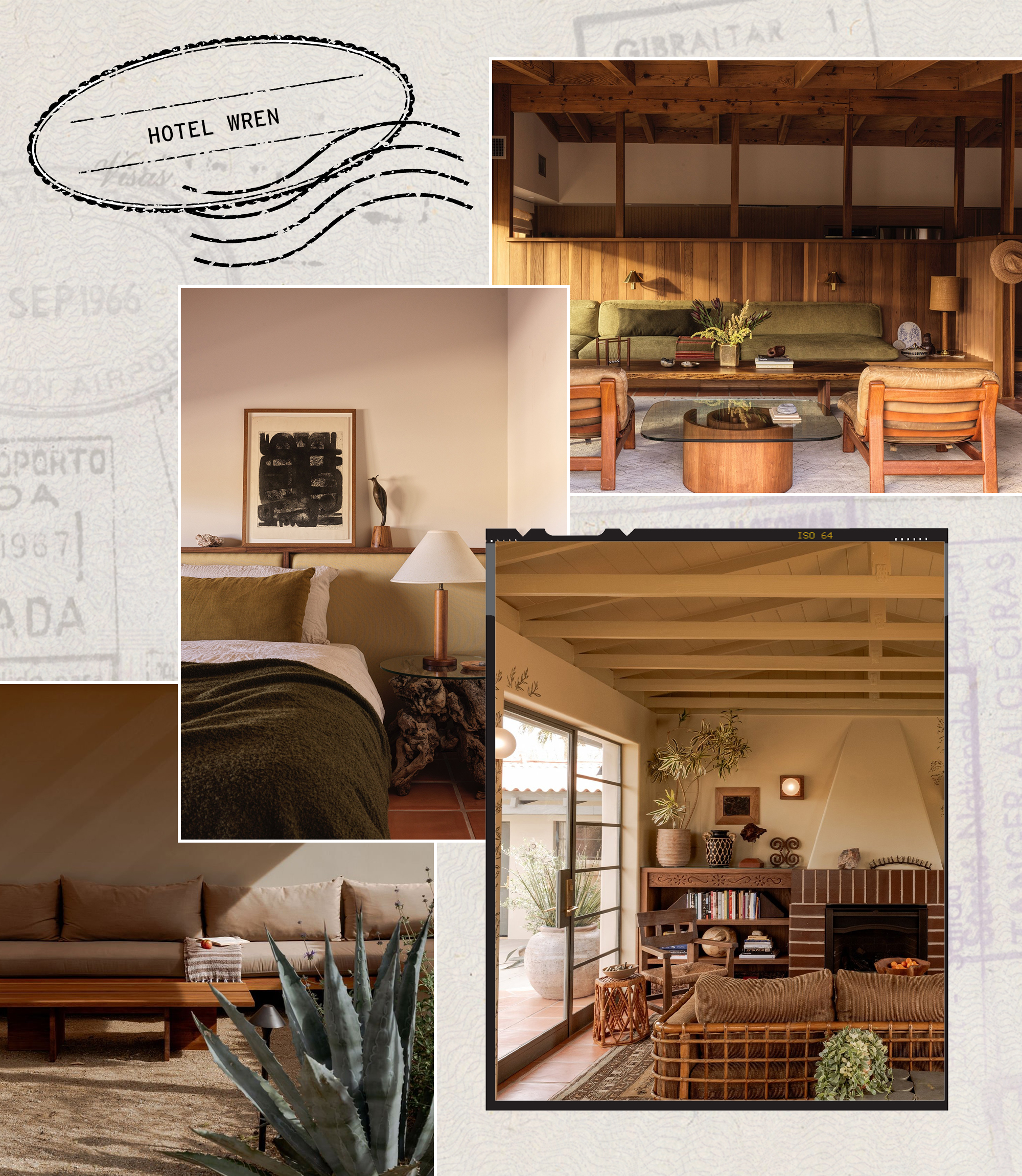 a collage of four images of Hotel Wren