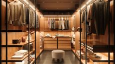 A clothes closet with wardrobe lighting