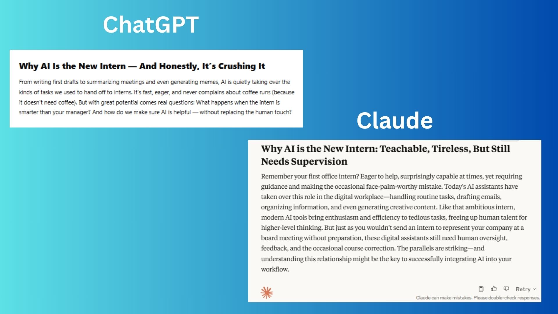 ChatGPT vs. Claude vs. Gemini (not pictured) screenshot