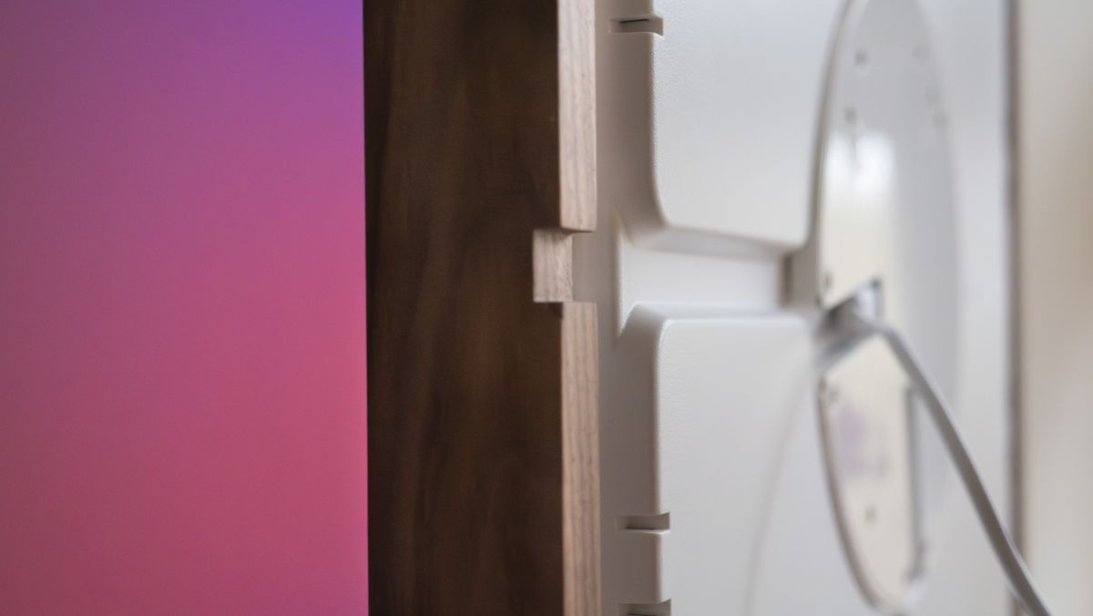 Closeup of the recess for the wiring of the Vieunite Textura digital canvas