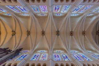 Chartres Cathedral vaulted roof and stained glass windows