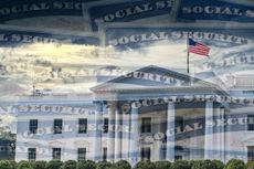 White House with social security card overlay