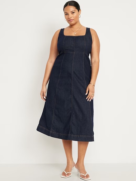 Fit &amp;amp; Flare Sleeveless Denim Midi Dress
