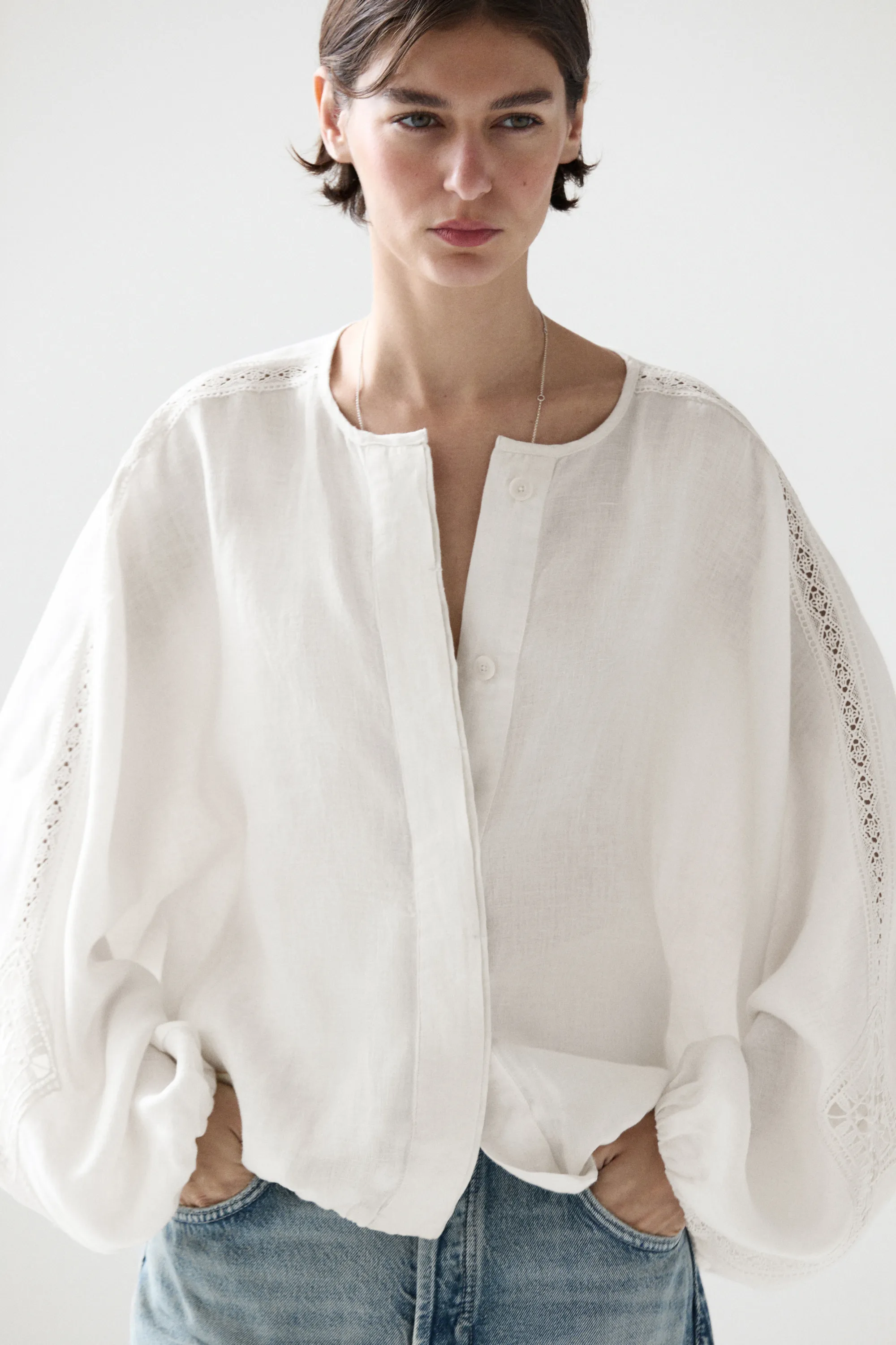 Massimo Dutti, 100% Linen Bomber Jacket With Embroidered Detail