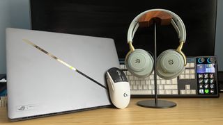 Gaming tech on a wooden desk