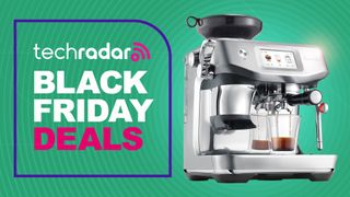 Breville espresso machine on green background with text reading 'TechRadar Black Friday deals'