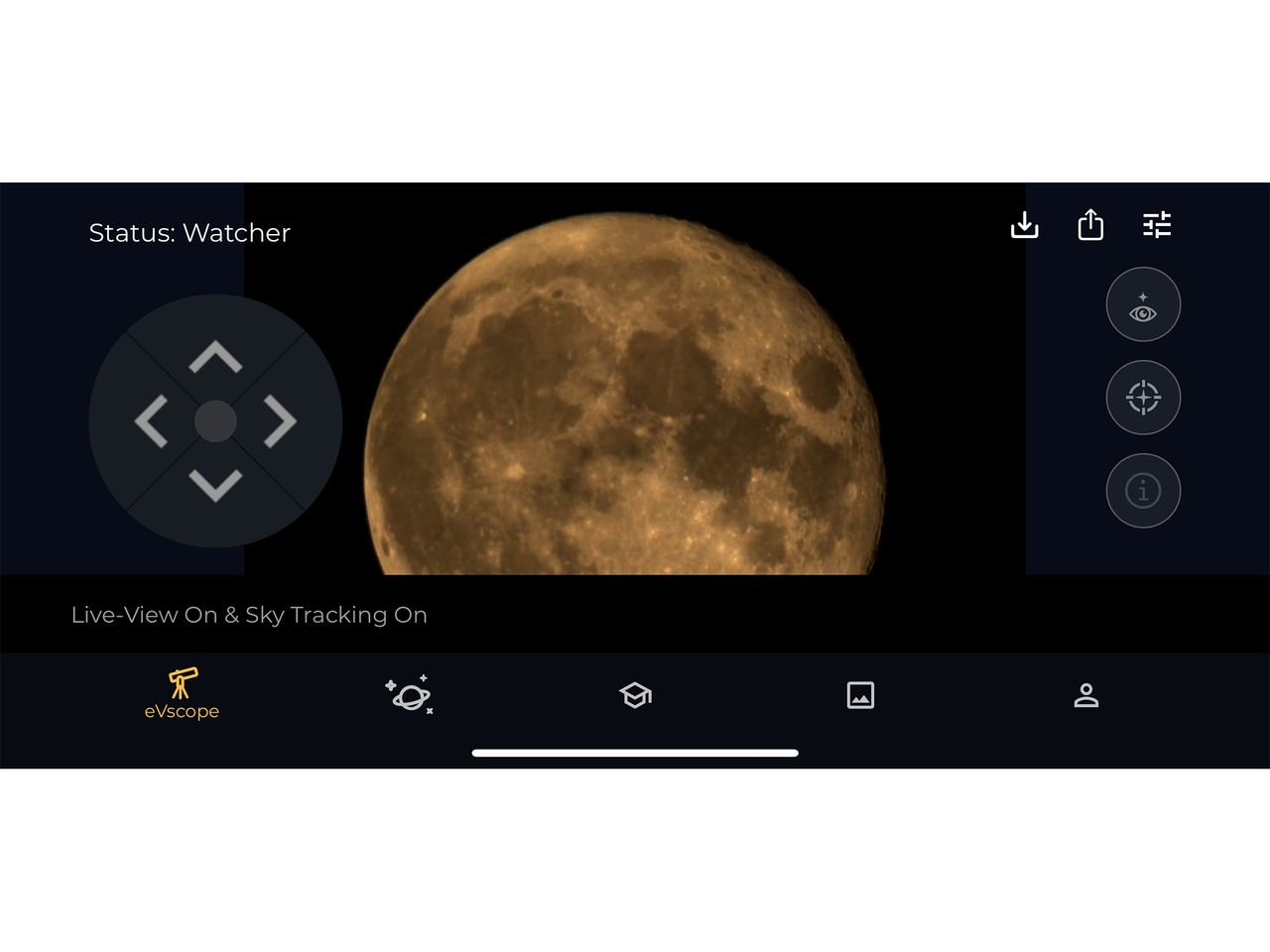 Screengrab of the Unistellar eVscope 2 smart telescope companion app interface