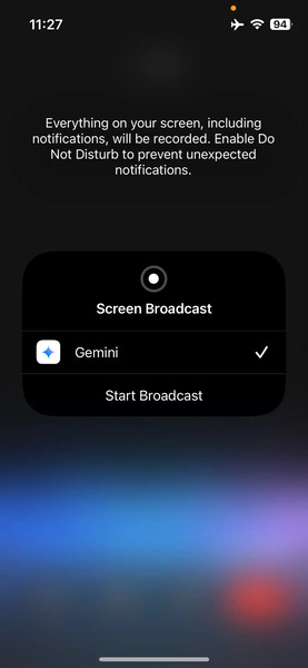 Gemini Live Screen & Screen Sharing on iPhone