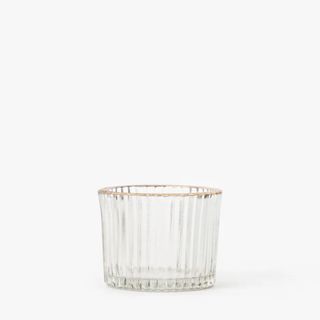 Gold Rimmed Glass Votive against a white background. 