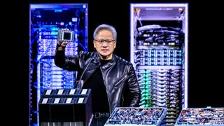 Nvidia CEO Jensen Huang delivers the keynote address at the GTC AI Conference in San Jose, California, on March 18, 2025.