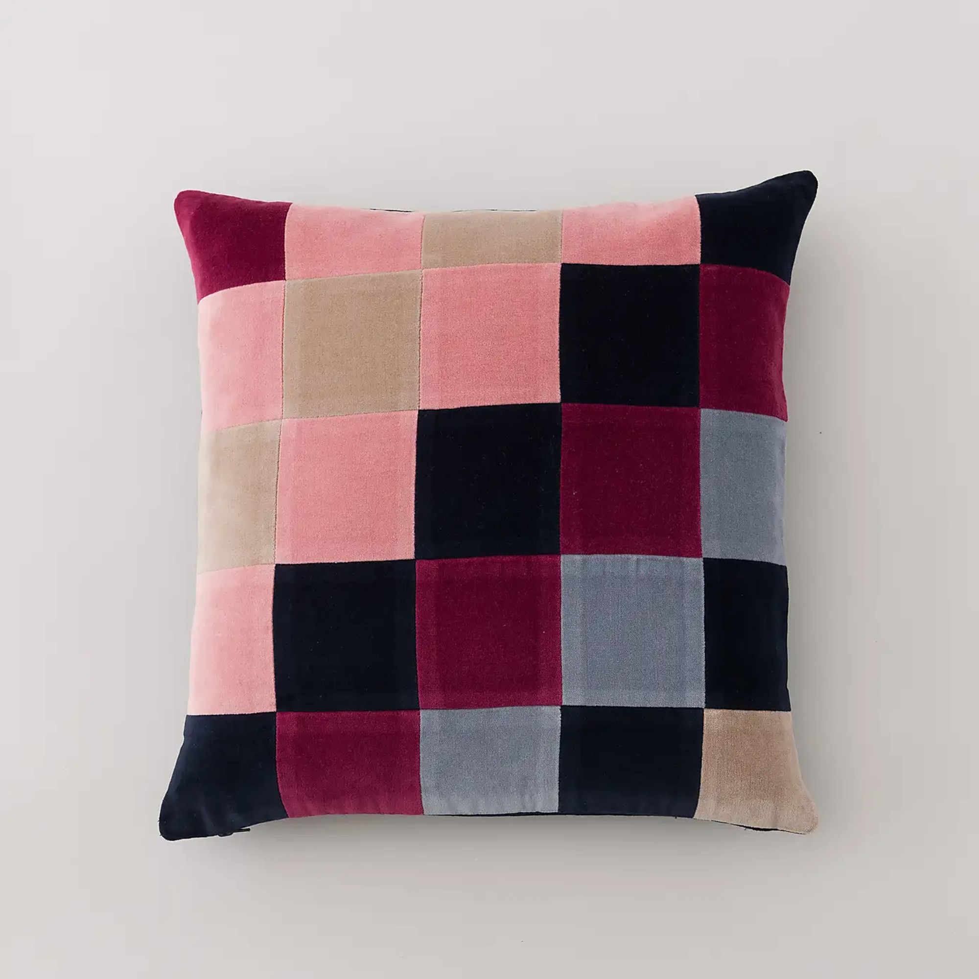 Dunelm Clara Cubed Patchwork Cotton Velvet Square Cushion