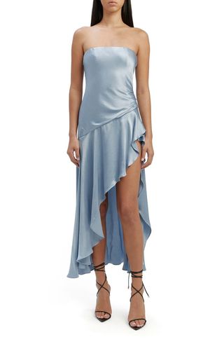 Lorenza Strapless Asymmetric Hem Satin Cocktail Dress