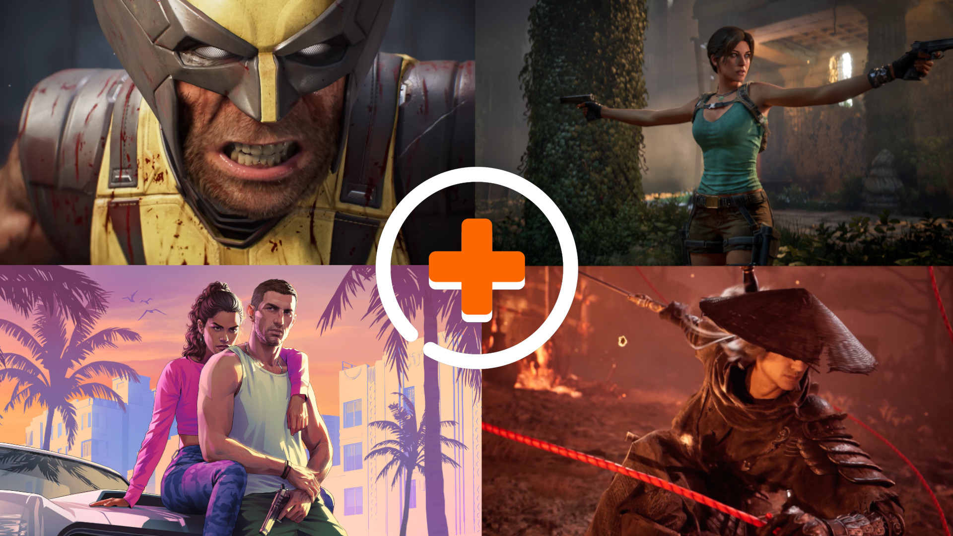 The upcoming PS5 games roundup featured image showing Marvel's Wolverine, Tomb Raider: Legacy of Atlantis, GTA 6, and Phantom Blade 0 with the GamesRadar+ logo in the center