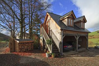 two storey oak frame garage from Welsh Oak Frame