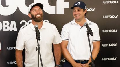 Dustin Johnson and Peter Uihlein of the 4 Aces in LIV Golf
