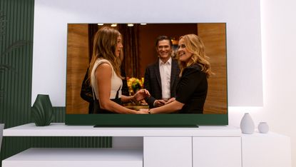 Sky Glass TV with Apple TV+ The Morning Show displayed on it