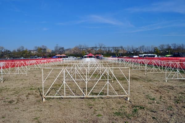 The expansive pit area, which the riders will pass twice per lap.