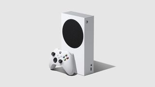 Xbox Series S ja valkoinen ohjain valkoisella taustalla