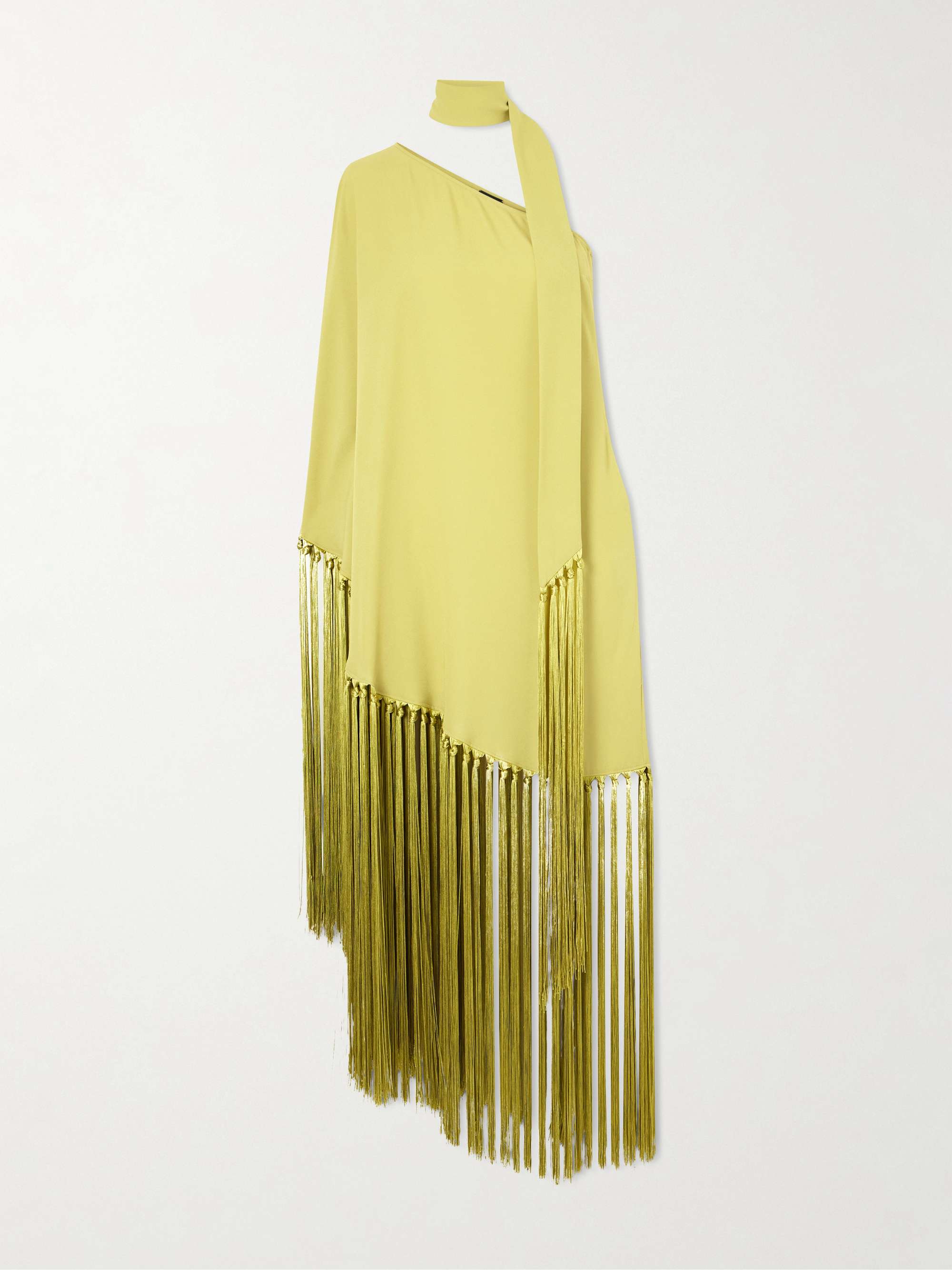 Gunilla One-Shoulder Scarf-Detailed Fringed Crepe Mini Dress