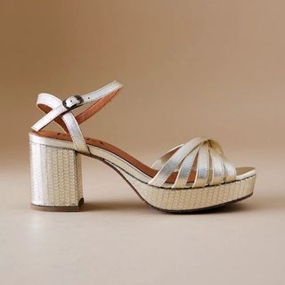 A cutout of metallic platform sandals by Esska