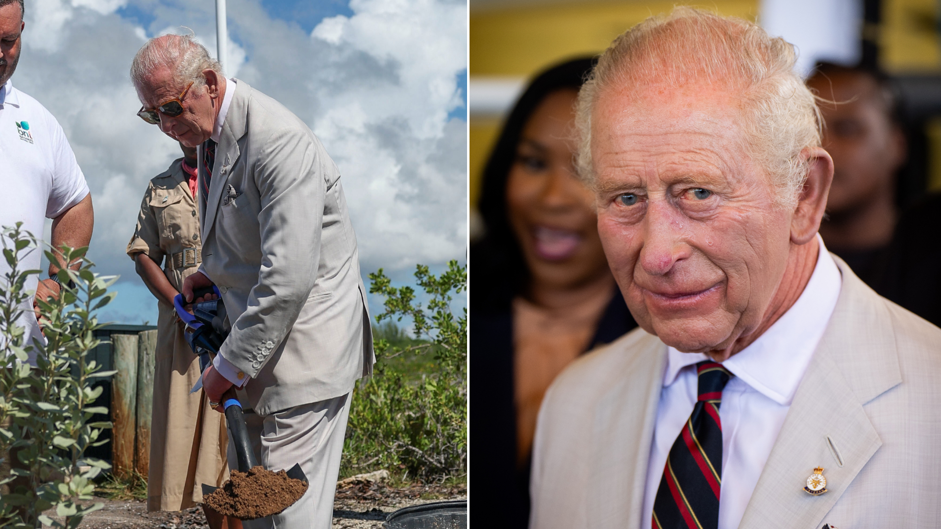  Britain's King Charles III plants a silver buttonwood tree at Bonefish Pond National Park in New Providence as part of the autumn tour of Caribbean nations on October 28, 2026 in Nassau, Bahamas