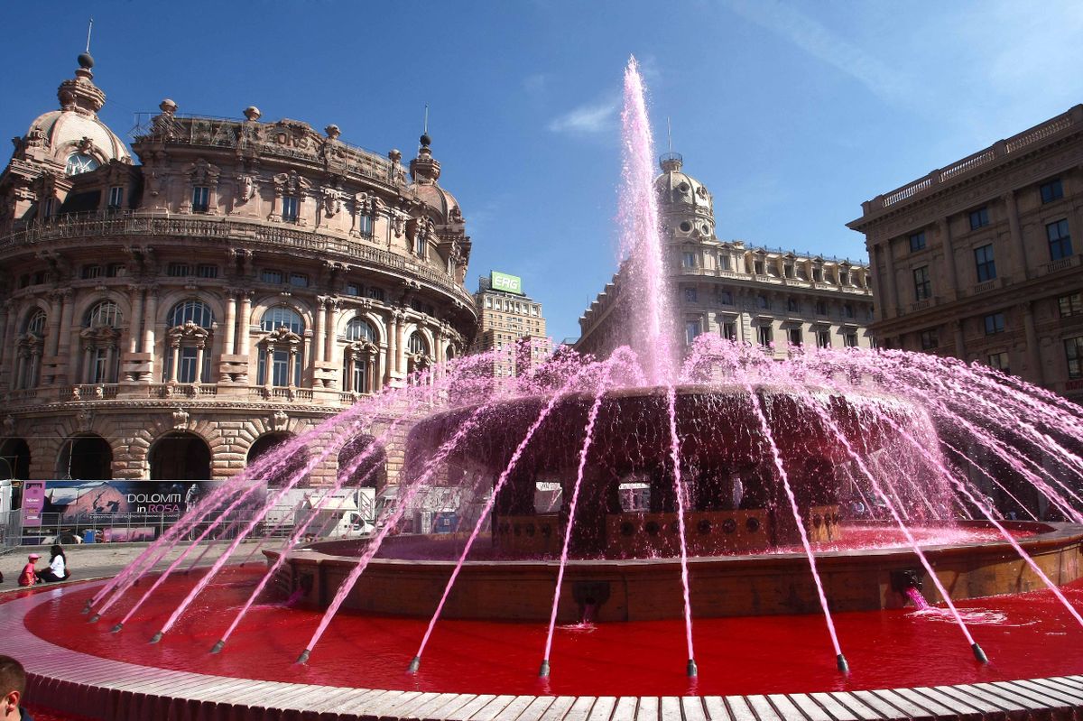 A pink fountain in Genoa