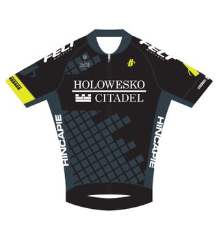 The 2016 Holowesko-Citadel jersey retains the black theme of 2015's Hincapie Racing Team.