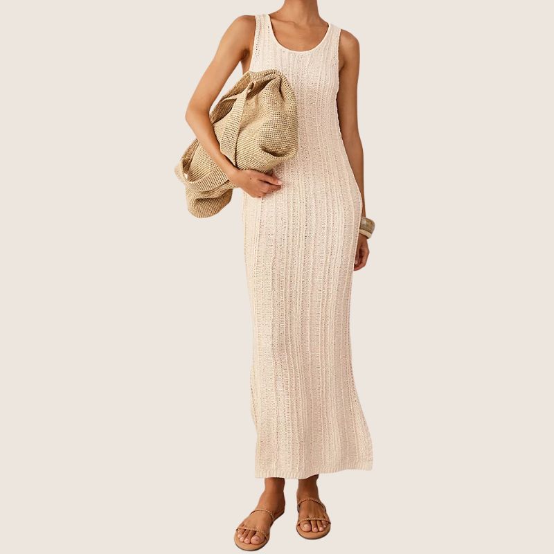 Textured Stitch Knitted Dress on model