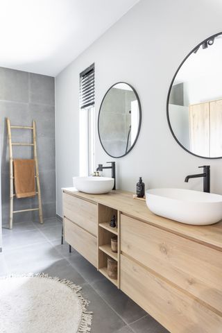 Ikea bathroom hacks Scandi style vanity blond wood by KOAK Design