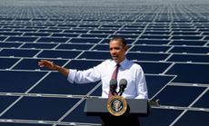 President Obama gives a speech last year at the largest photovoltaic solar plant in the U.S.