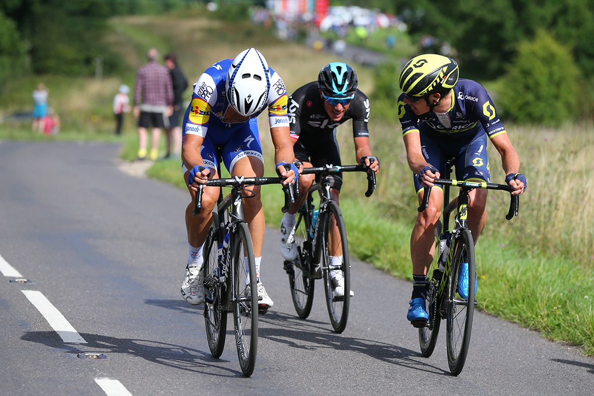 Matteo Trentin, Daryl Impey and Pete Kennaugh on the move at the RideLondon Classic